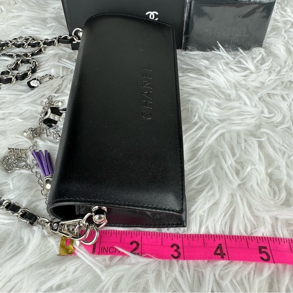 CHANEL matelasse black leather glasses case crossbody with box and charm - Picture 10 of 13